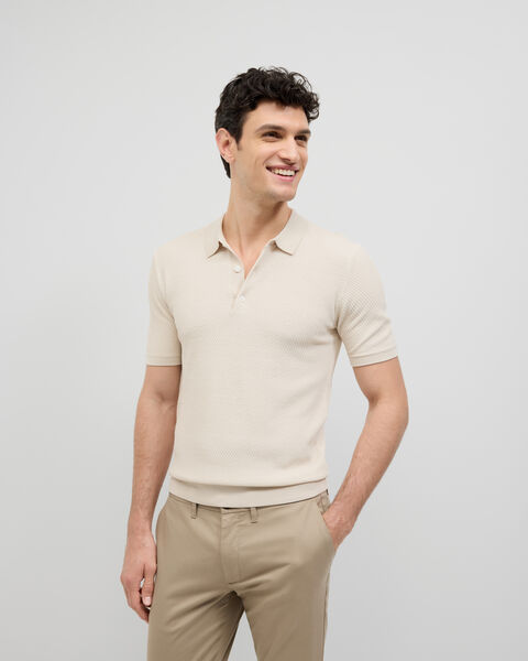 Waffle Lightweight Knit Polo, Natural, hi-res